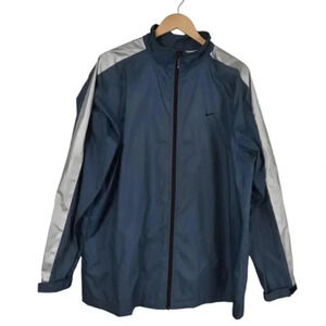 Nike Windbreaker  Jacket Blue Nylon Full Zip Reflective Stripes Size Large